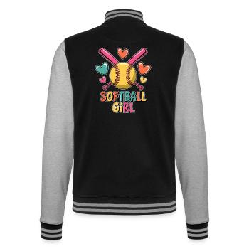Softball Fille Fille Drôle Softball Cadeau - Veste Teddy - noir/gris chiné - Dos - Marisol (170cm)