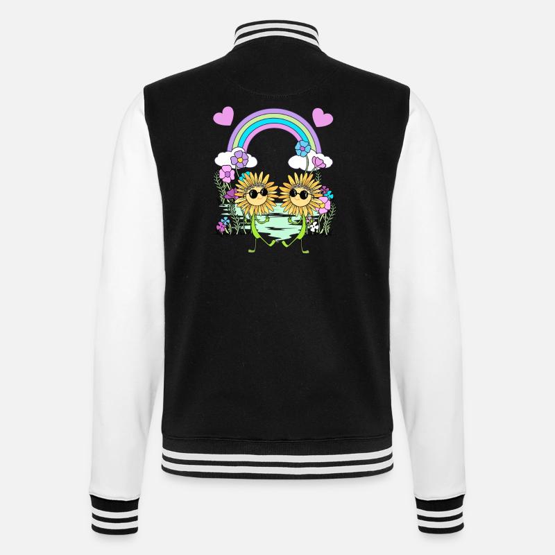 Regenbogen Hippie Sonnenblumen Kinder - College-Sweatjacke - Schwarz/Weiß