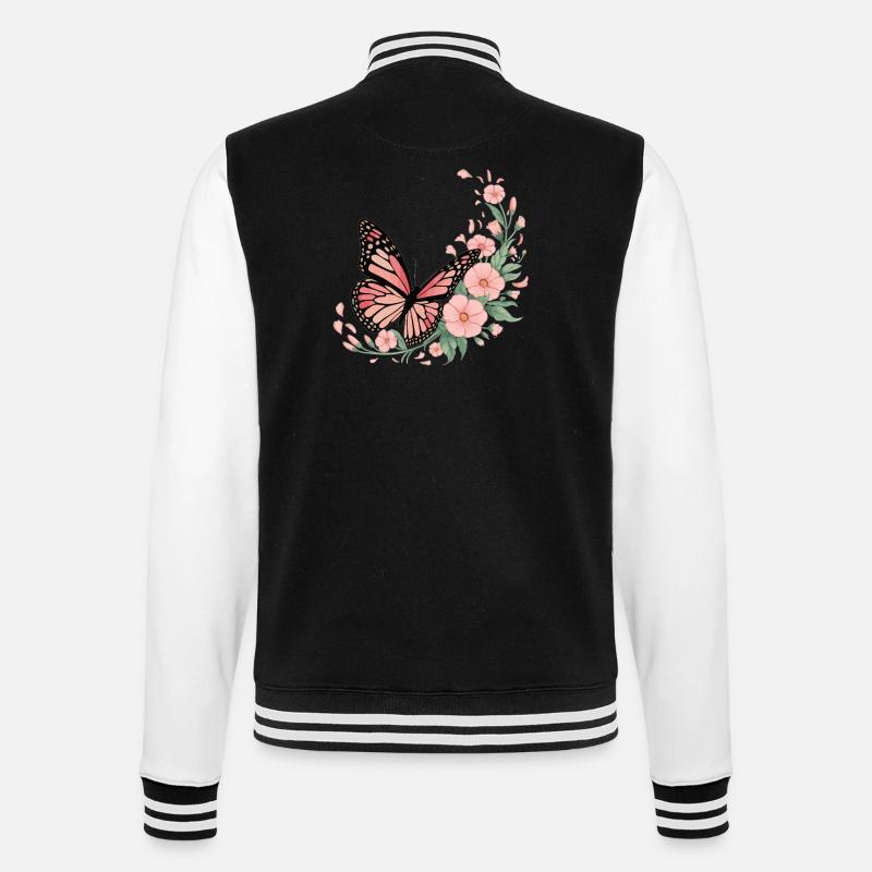 Papillon avec des fleurs - Veste Teddy - noir/blanc