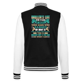 Driller's Life The Pain Is Real - College Sweat Jacket - black/white - Back - Marisol (170cm)