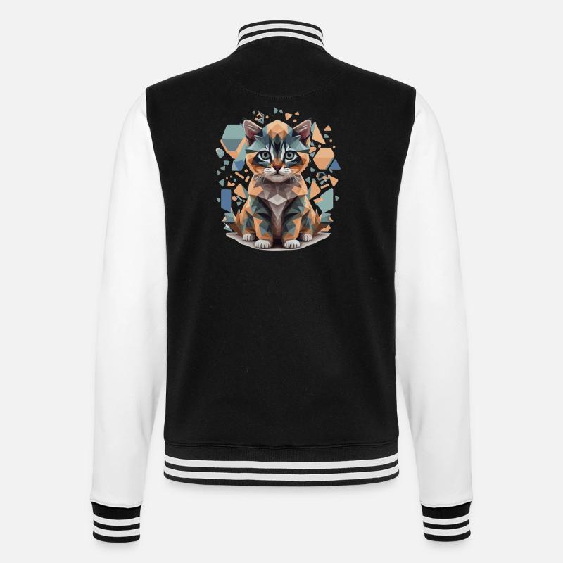 Polygon Katze Low-Poly - College-Sweatjacke - Schwarz/Weiß