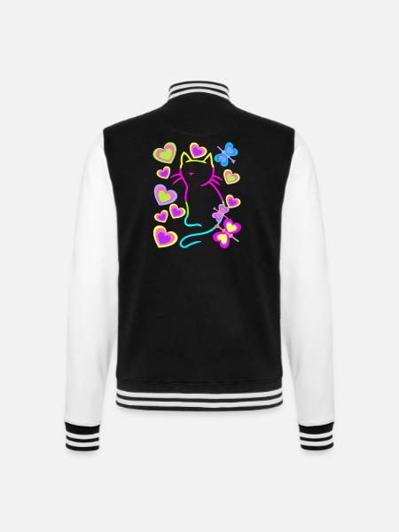 Retro Katze Katzen Vintage 80er 90er Kinder - College-Sweatjacke - Schwarz/Weiß