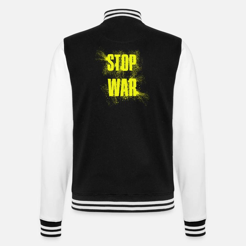 STOP WAR – NO WAR - PEACE - College-Sweatjacke - Schwarz/Weiß