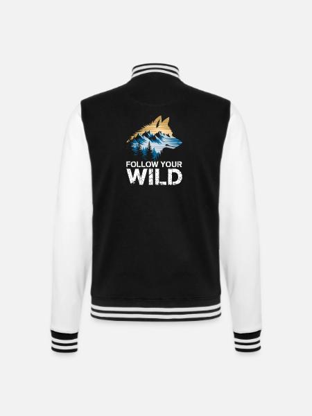 Folge Deinem Wilden Geist Mit Wolf Und Naturmotiv - College-Sweatjacke - Schwarz/Weiß