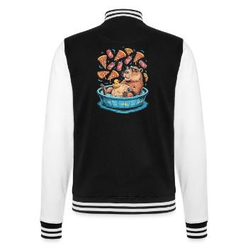 Capybara chill zone - pizza, soda, relaxation - College Sweat Jacket - black/white - Back - Marisol (170cm)