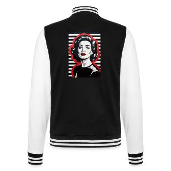 Stylish Retro Portrait with Striped Pattern - College Sweat Jacket - black/white - Back - Marisol (170cm)