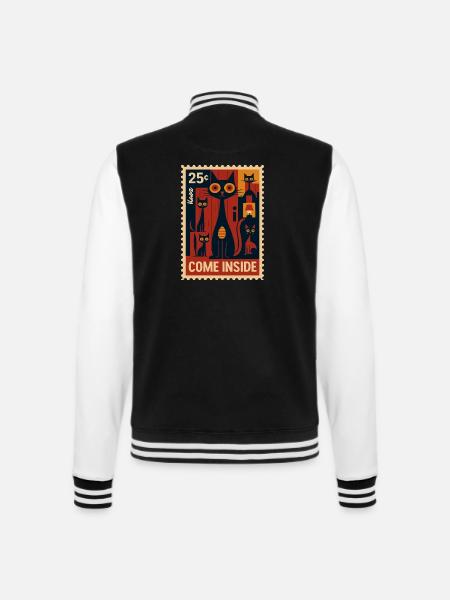 Briefmarke mit Katzen im Deco-Art Stil - College-Sweatjacke - Schwarz/Weiß