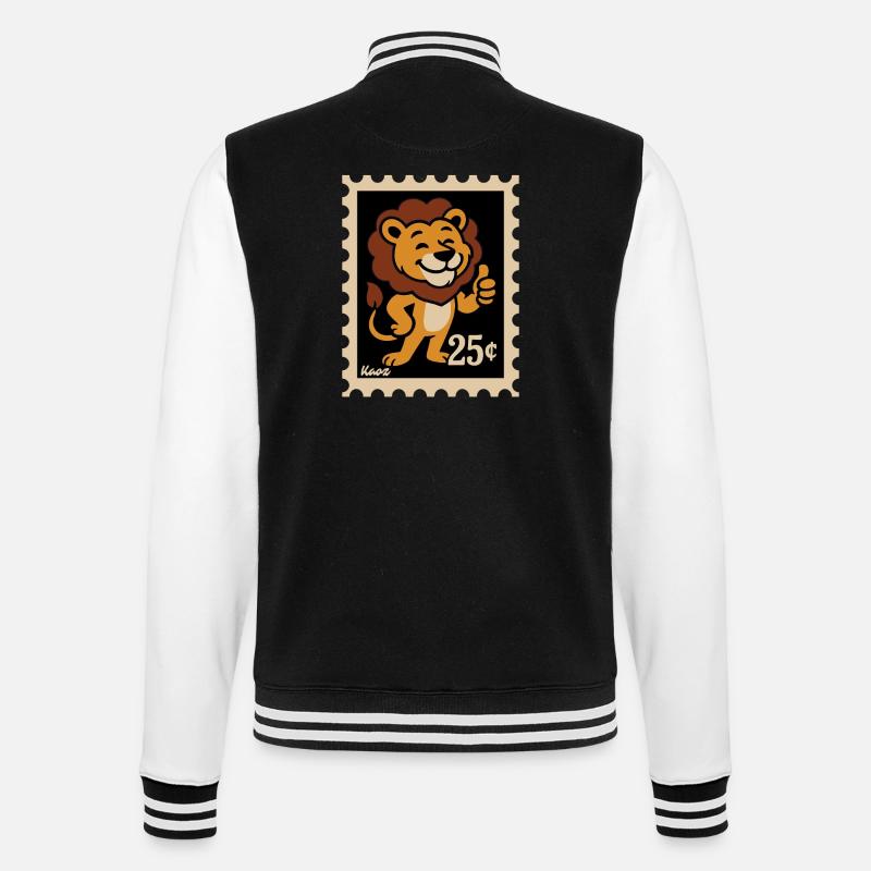 Lion amical sur un timbre-poste - Veste Teddy - noir/blanc