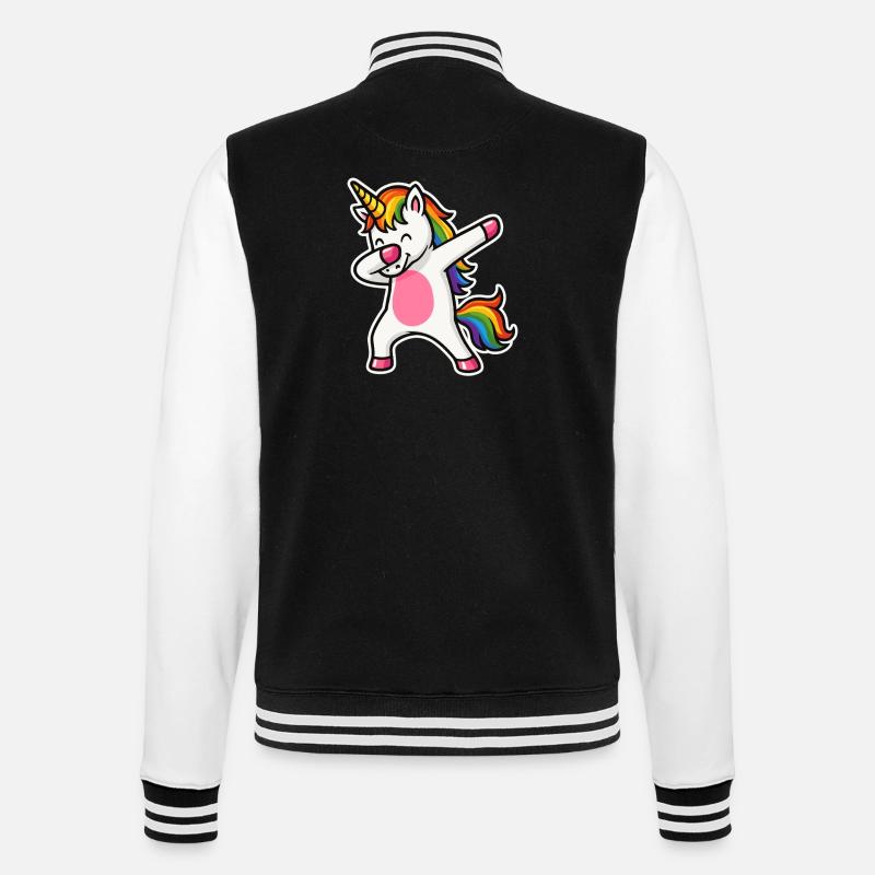 Dabbing Einhorn – Regenbogenpower & Spaß - College-Sweatjacke - Schwarz/Weiß