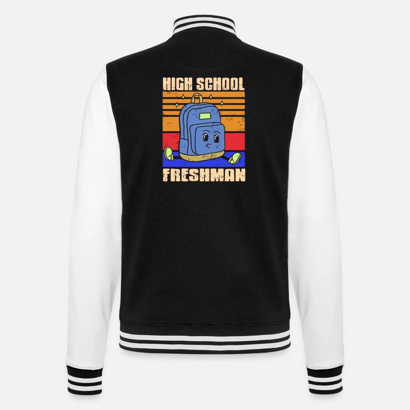 High School Freshman Backpack Cartoon - College Sweat Jacket - black/white