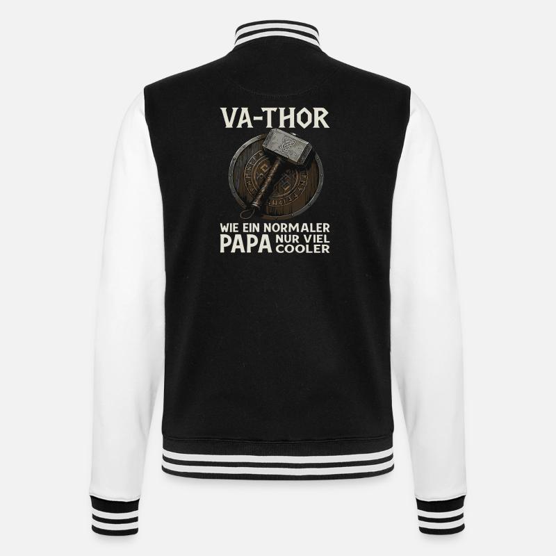 VA-THOR – Wikinger Papa Spruch Design - College-Sweatjacke - Schwarz/Weiß