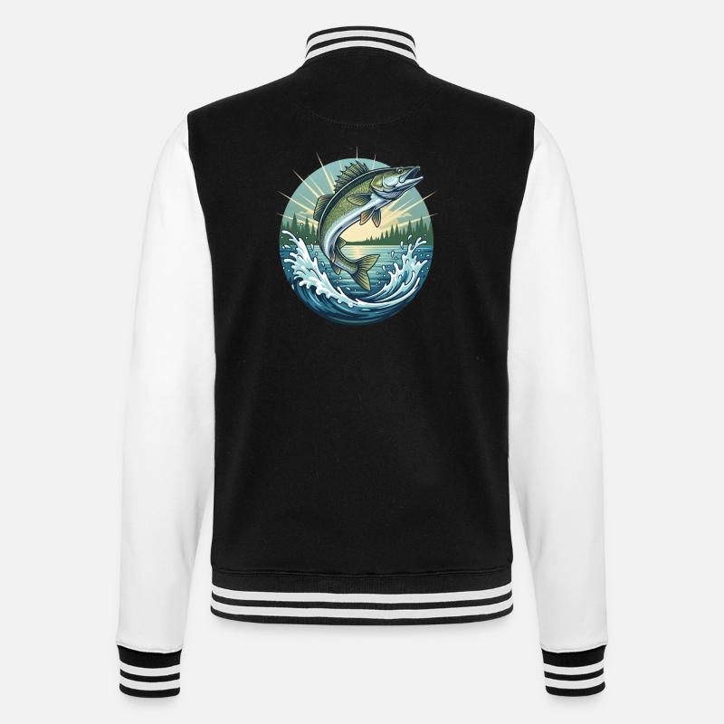 Springender Zander - College-Sweatjacke - Schwarz/Weiß