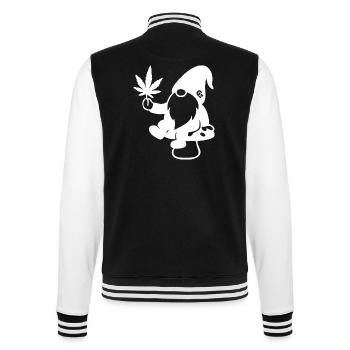 Zwerg/Wichtel mit Hanfblatt auf Pilz - Weedlove - College-Sweatjacke - Schwarz/Weiß - Hinten - Marisol (170cm)
