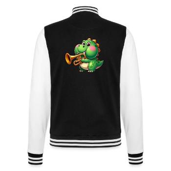 Thick Trex with Trumpet Cartoon Dinosaur Music - College Sweat Jacket - black/white - Back - Marisol (170cm)