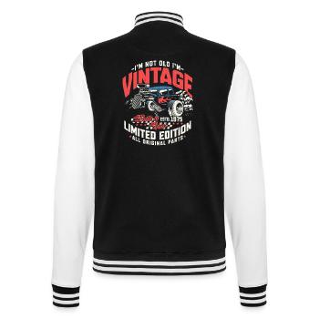 Vintage 1975 Birthday Hot Rod Car Gift - College Sweat Jacket - black/white - Back - Marisol (170cm)