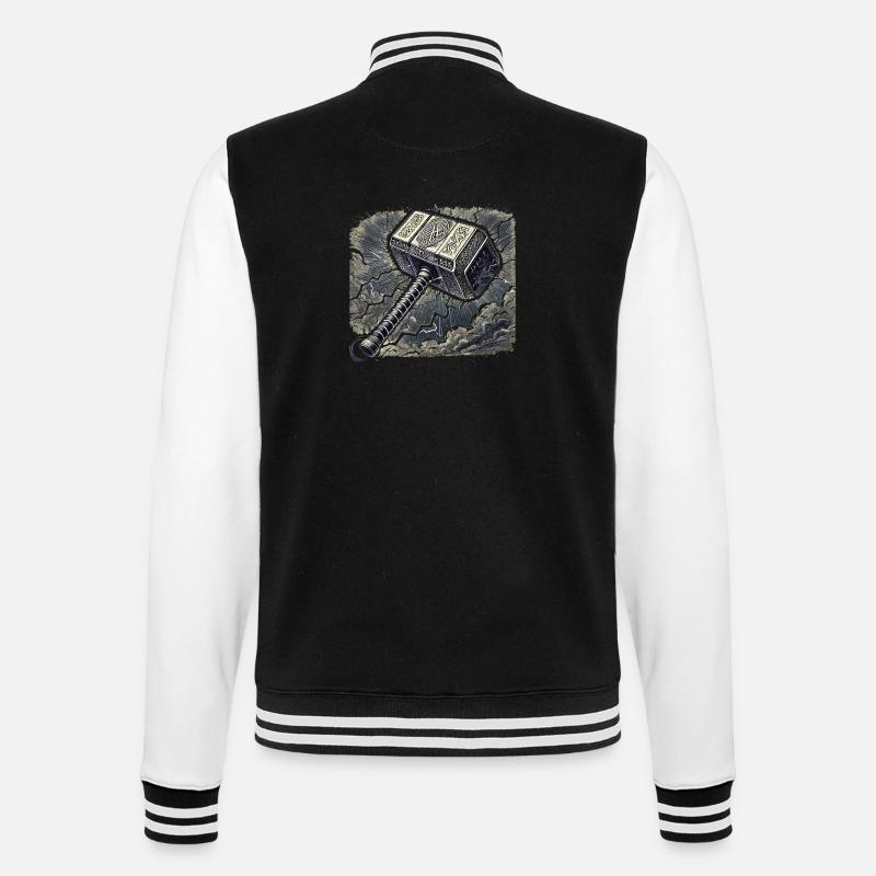 Mjolnir surrounded by lightning - College Sweat Jacket - black/white