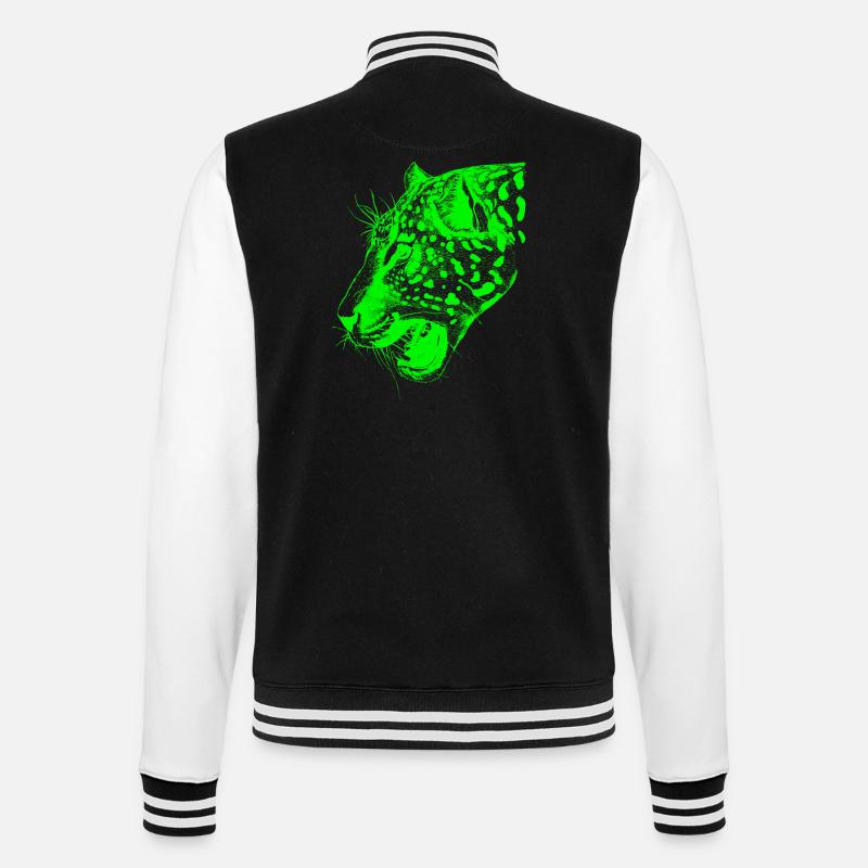 léopard vert, léopard, grand chat, - Veste Teddy - noir/blanc