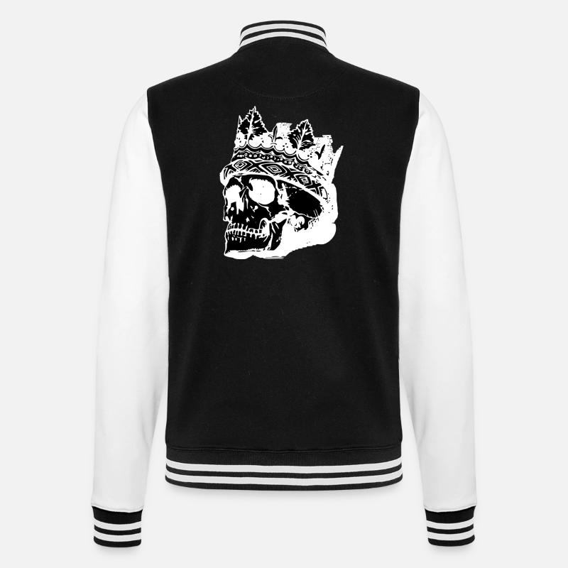 Totenkopf mit Krone - College-Sweatjacke - Schwarz/Weiß