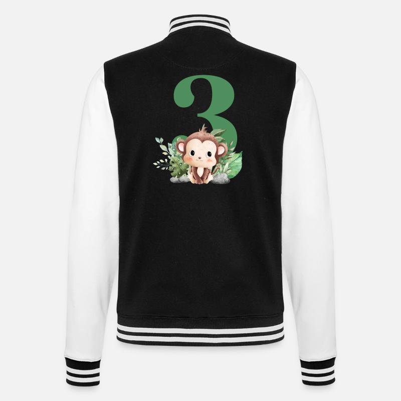3rd Birthday Monkey Safari - College Sweat Jacket - black/white
