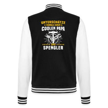 Bauspengler Papa Spengler - College-Sweatjacke - Schwarz/Weiß - Hinten - Marisol (170cm)