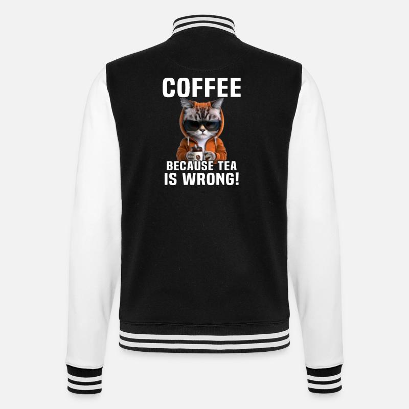 Coffee Drinking Cat Tea - College Sweat Jacket - black/white