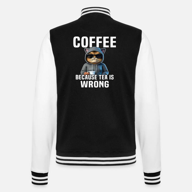 Coffee Drinking Cat Tea - College Sweat Jacket - black/white