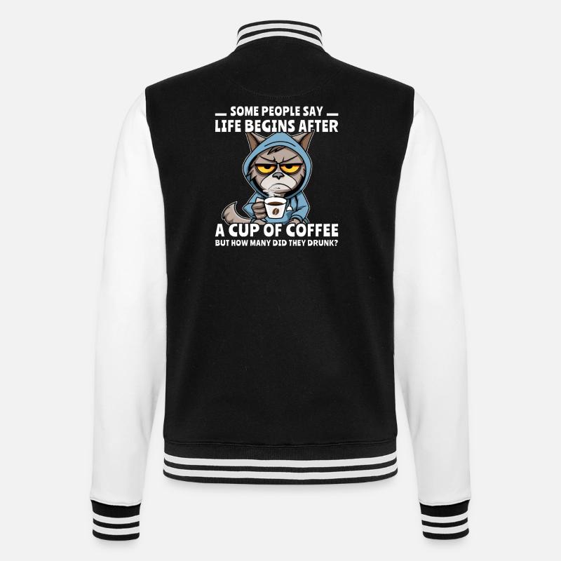 Kaffee Katze Kaffeetrinker - College-Sweatjacke - Schwarz/Weiß