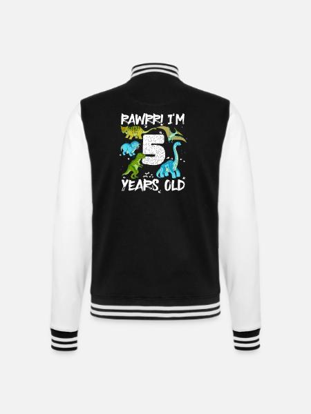 Fünf Jahre 5. Geburtstag 5 Jahre, Dinosaurier - College-Sweatjacke - Schwarz/Weiß