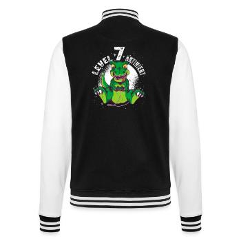 Level 7 Jahre alt, 7. Geburtstag Gamer Dino T-Rex - College-Sweatjacke - Schwarz/Weiß - Hinten - Marisol (170cm)