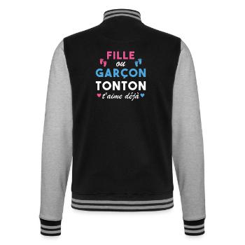 Fille ou Garçon Annonce Bébé Tonton T'aime Déjà - Veste Teddy - noir/gris chiné - Dos - Marisol (170cm)