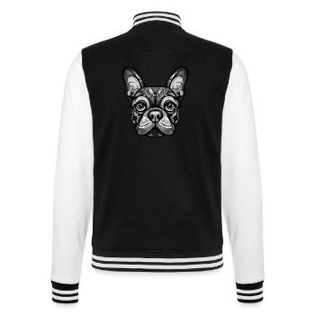 Französische Bulldogge Hund Kopf - College-Sweatjacke - Schwarz/Weiß - Hinten - Marisol (170cm)