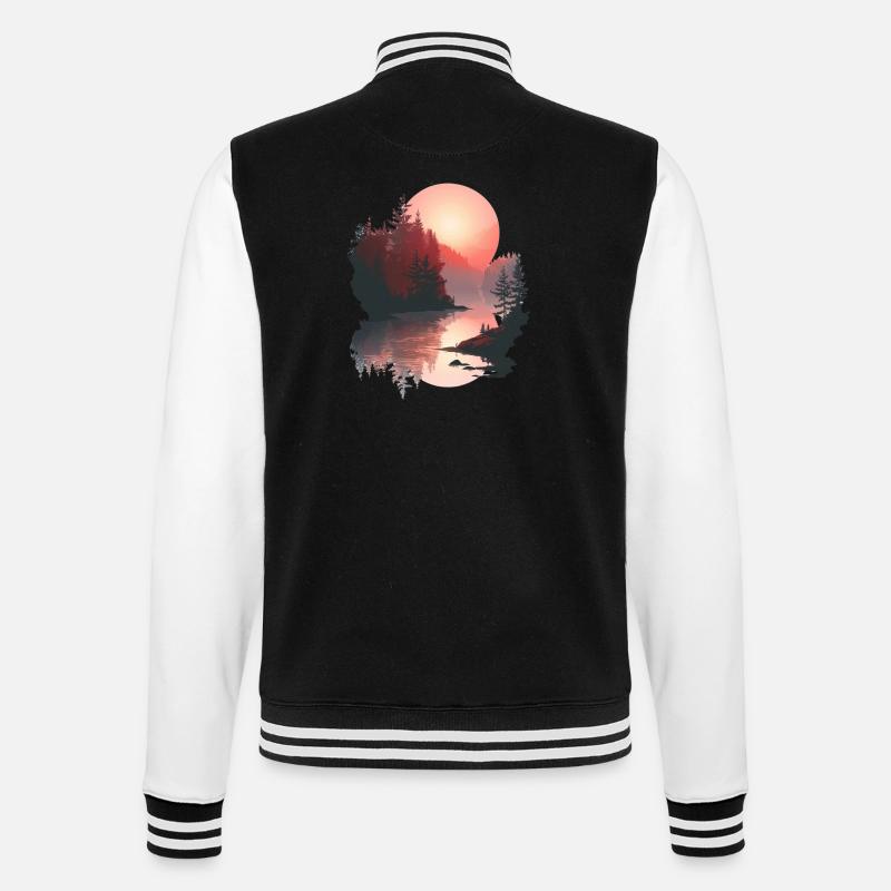 Sunset Reflection Forest Scene - College Sweat Jacket - black/white