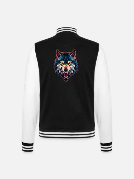 Bunter Geometrischer Wolfskopf - College-Sweatjacke - Schwarz/Weiß