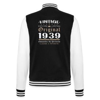 Vinatge 1939 Geburtstagsgeschenk - College-Sweatjacke - Schwarz/Weiß - Hinten - Marisol (170cm)