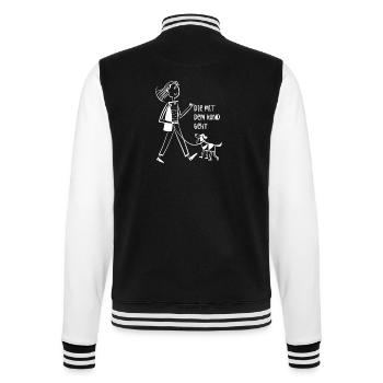 Die mit dem Hund geht - Gassi gehen - Geschenk - College-Sweatjacke - Schwarz/Weiß - Hinten - Marisol (170cm)