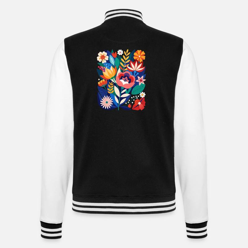 Fleurs - Printemps - Été - Fleurs - Veste Teddy - noir/blanc