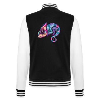 Buntes Chamäleon Große Augen Fantasie - College-Sweatjacke - Schwarz/Weiß - Hinten - Marisol (170cm)