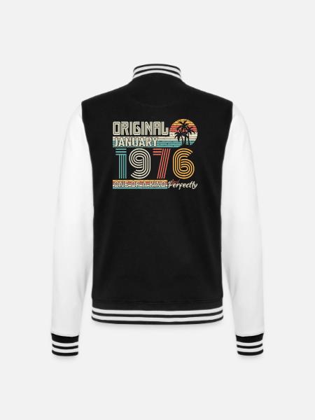 Januar 1976 Geburtstag Januar 1976 Geschenk - College-Sweatjacke - Schwarz/Weiß