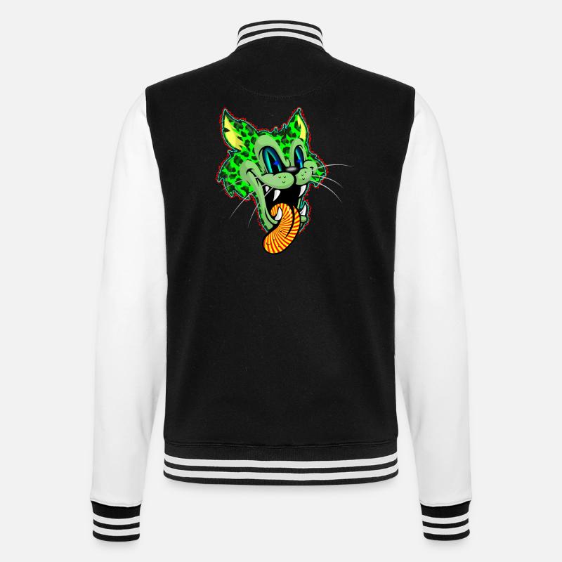 Leopard Grün Comic Psychedelisch - College-Sweatjacke - Schwarz/Weiß