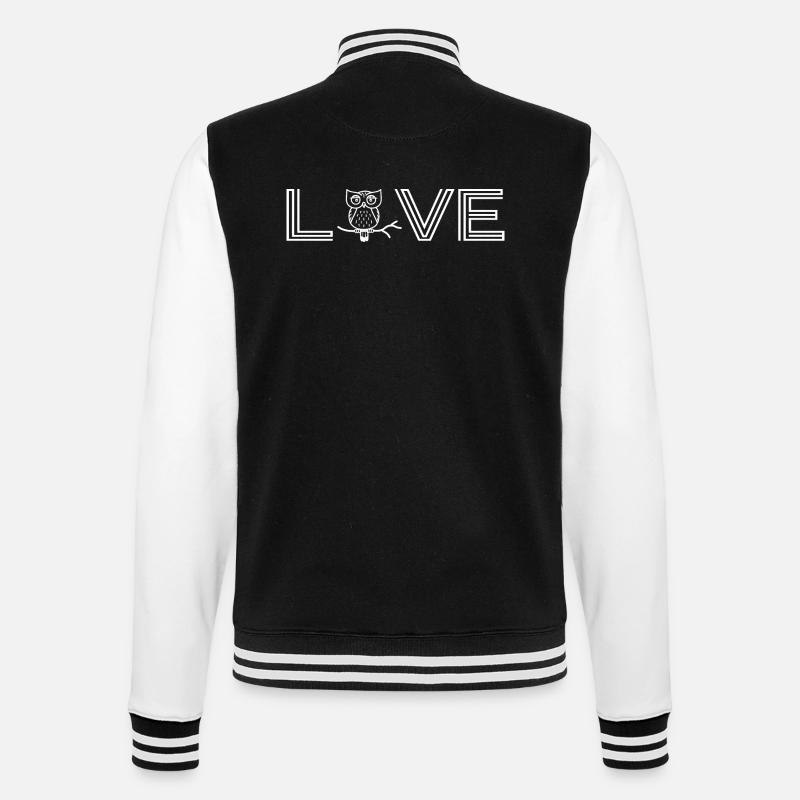 Eule "love-Eule" Eulendesign - College-Sweatjacke - Schwarz/Weiß