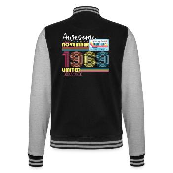 November born 1969 53rd birthday gift - College Sweat Jacket - black/heather grey - Back - Marisol (170cm)