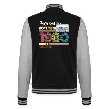 November Born 1980 42nd birthday gift - College Sweat Jacket - black/heather grey - Back - Marisol (170cm)