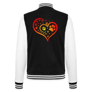 Buntes Herz mit Pfoten und Sternen - College-Sweatjacke - Schwarz/Weiß - Hinten - Marisol (170cm)
