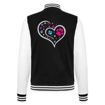 Buntes Herz mit Pfoten und Sternen - College-Sweatjacke - Schwarz/Weiß - Hinten - Marisol (170cm)