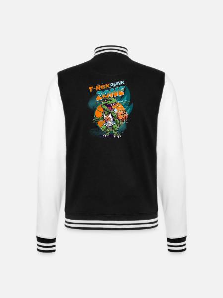 Basketball Dinosaurier T-Rex Tier Spieler Cartoon - College-Sweatjacke - Schwarz/Weiß