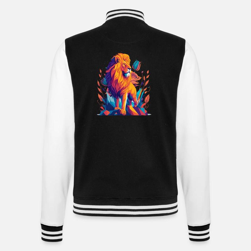 Majestätischer Löwe Polygon - College-Sweatjacke - Schwarz/Weiß