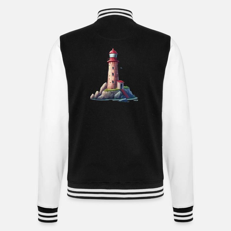 Leuchtturm An Der Felsigen Küste - College-Sweatjacke - Schwarz/Weiß