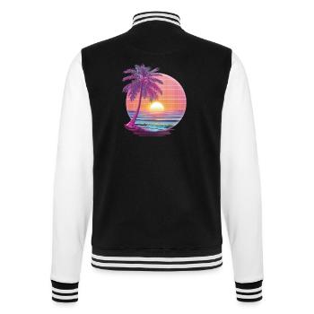 Océan Palmiers Vintage Rétro Coucher de soleil - Veste Teddy - noir/blanc - Dos - Marisol (170cm)