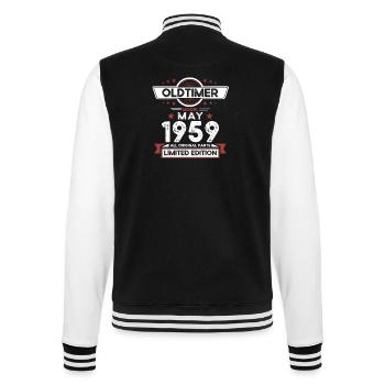 65. Geburtstag Mann Oldtimer Mai Jahrgang 1959 - College-Sweatjacke - Schwarz/Weiß - Hinten - Marisol (170cm)