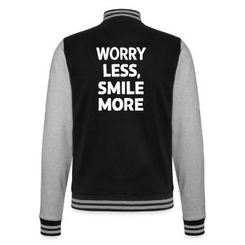 Worry Less Smile More Motivation - College Sweat Jacket - black/heather grey - Back - Marisol (170cm)